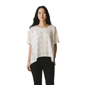 PO-EM Setting Sun Peach  Handwoven Cotton Hand Printed Minimalist Lagenlook Top